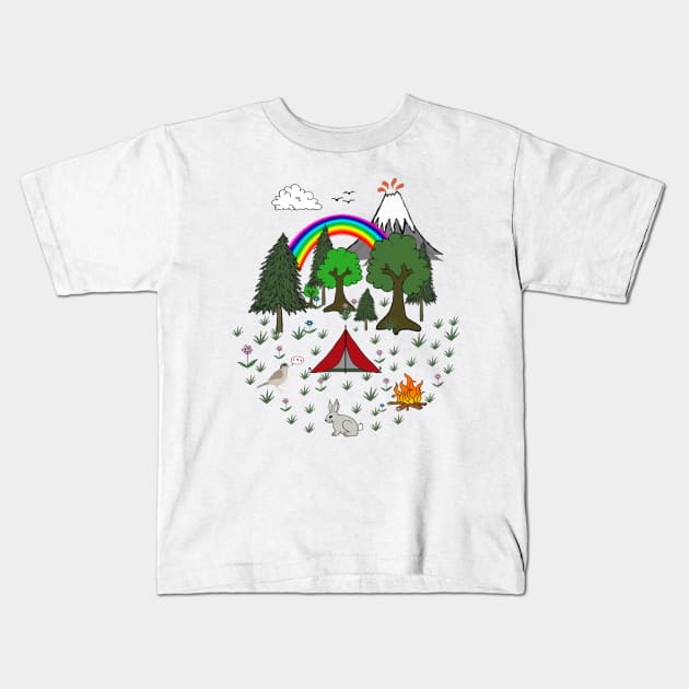 Cartoon Camping Scene Kids T-Shirt by wanungara